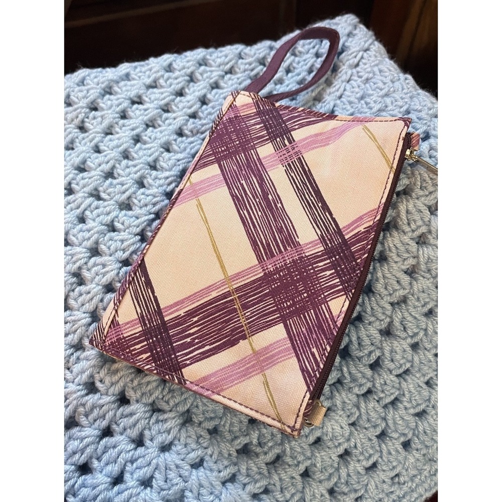 Thirty-One Quilted Wristlet Wallet Retired Plum Plaid - Picture 2 of 5